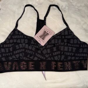 NWT Savage X Fenty Black and Pink Logo Bralette SZ L